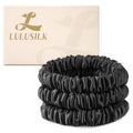 LULUSILK Small Silk Hair Ties No Damage, 100% Real Mulberry Silk, Skinny Scrunchies Ponytail Holders for Thin Fine Hair, Black, Pack of 3