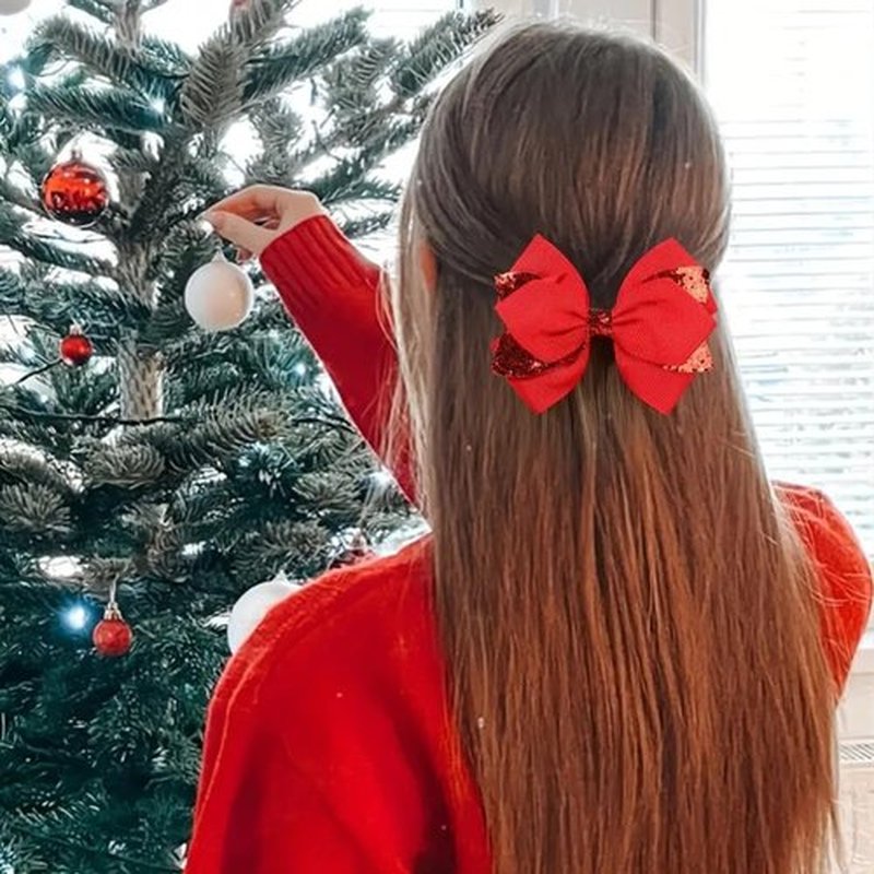 12pcs 4 Inch Hair Bows for Girls - Christmas Hair Clips with Alligator Clip, Glitter & Sparkly Ribbon Bows - Barrettes & Hairpins for Teens, Toddler, Kids