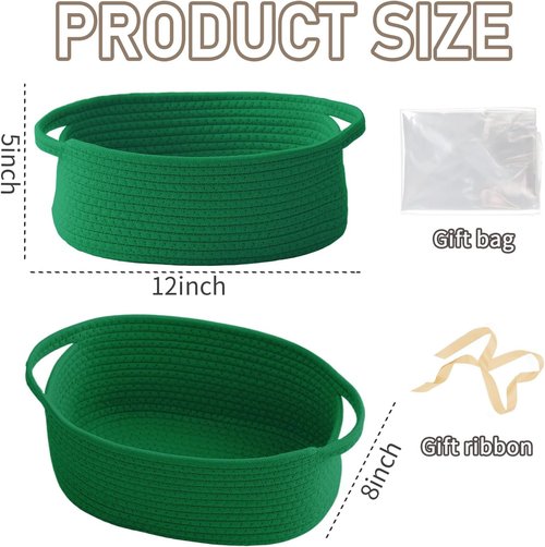 JMvicyroam Woven Basket - Small Rope Storage Bin with Handles for Organizing Shelves & Closets | Green Gift Basket for Toys & Books