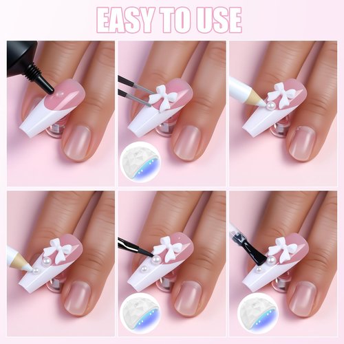 24 Grid Nail Charms - Multi Shapes Cute Nail Charms and Gem: Flowers Butterflies Bows Gummy Stars Crosses Steel Beads Rhinestones and Pearls - Charms for Nails Art Supplies DIY Accessories