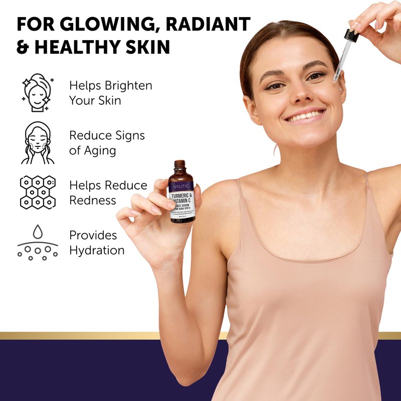 VALITIC Vitamin C Serum - Anti Aging and Dark Spot Remover for Face, Skin Care with Niacinamide, Hyaluronic Acid, Collagen, Kojic Acid, Turmeric - Brightening Face Serum 1 fl oz