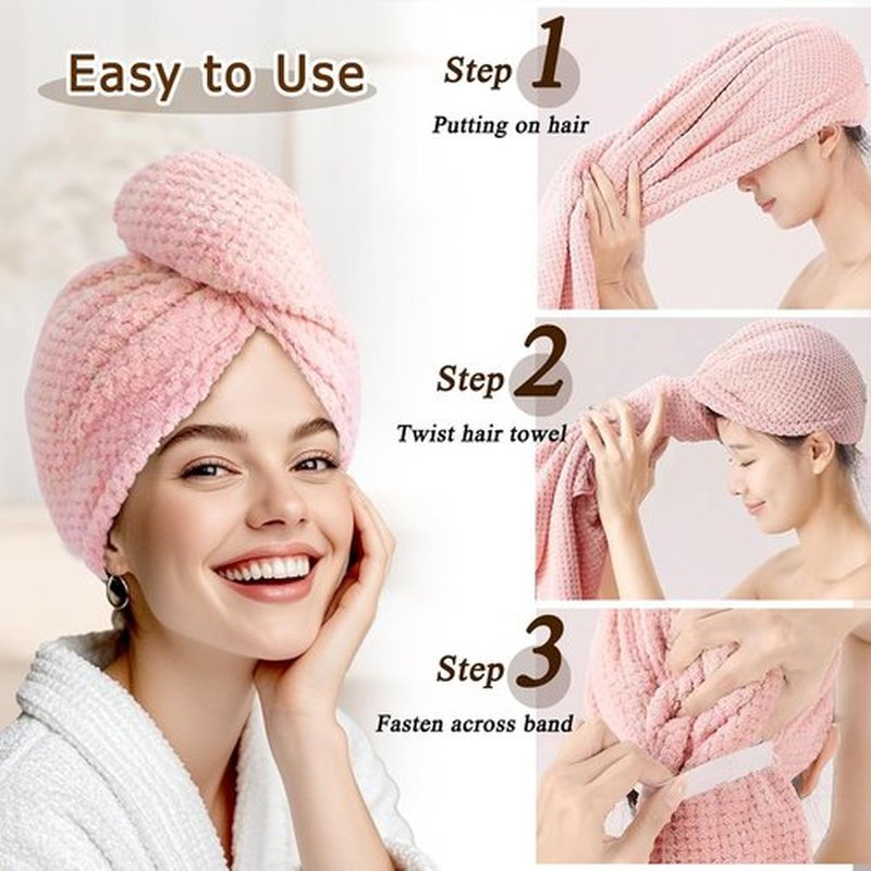 Netcken Large Microfiber Hair Towel Wrap & Satin Bonnet Set for Women, Ultra Absorbent Turban 24x42 Inches & Adjustable Night Cap for Curly Hair, Prevents Frizz & Breakage, Gifts for Women