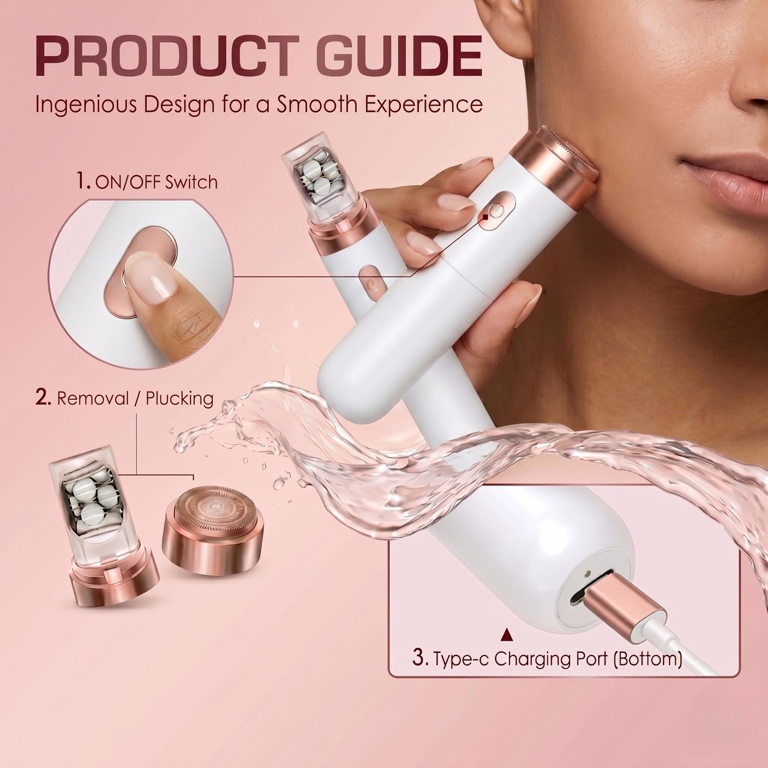 Epil Pro 3.0 Women Face Epilator,2-in-1 Facial Hair Remover and Shaver for Women — Rechargeable Cordless Electric Facial Epilator with LED — for Face, Upper Lip, and Chin,Suitable for Facial