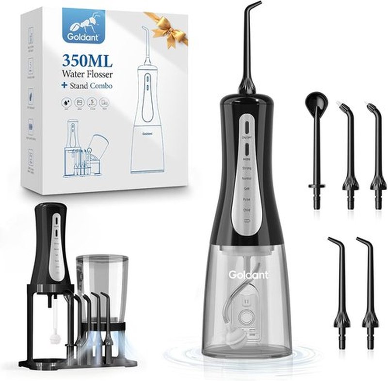 Skiennix 350ML Water Flosser - Cordless Rechargeable, 5 Modes, 360° Nozzle, IPX7 Waterproof | Portable Black Design