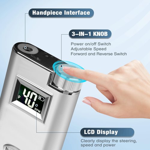 Nail Drill Professional, HoMove 2-in-1 40,000 RPM Cordless Nail Drill Rechargeable, Powerful Efile Nail Drills for Gel Dip Acrylic Nails/ Nail Art Salon/ Home Use