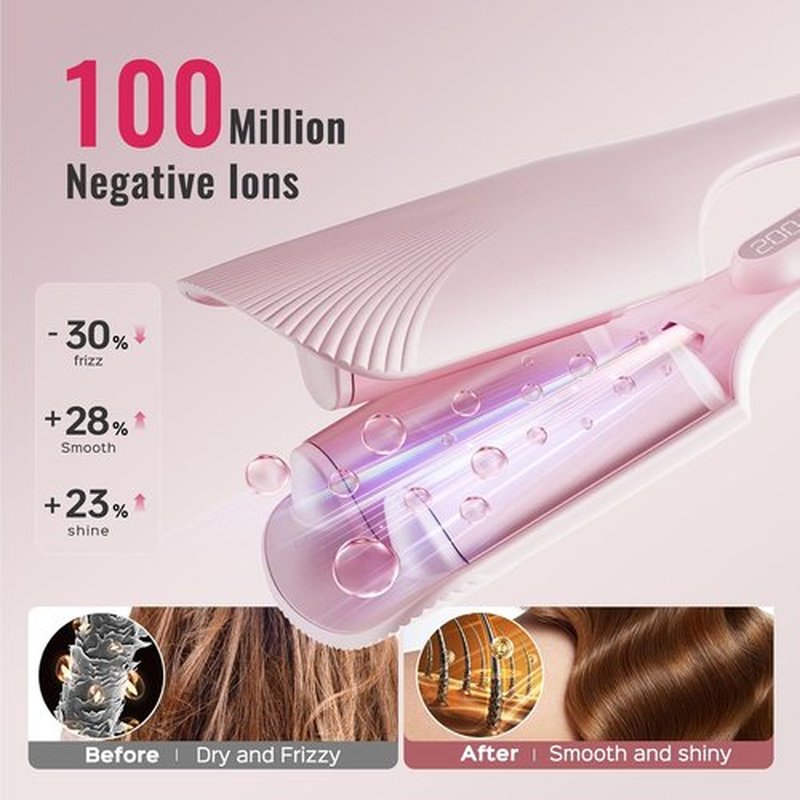 LENA S16 Hair Waver | Beach Waves Curling Iron with 3 Titanium Ceramic Barrels, Pink, 1.25 Inch
