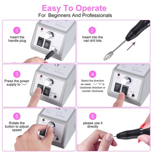Portable Electric Nail Drill,Professional Nail Drill for Acrylic Nails,Nail File Manicure Pedicure Kit for Gel Nail,Nail Art Polisher with 50 Pcs Sanding Bands,Low Heat Low Noise Low Vibration