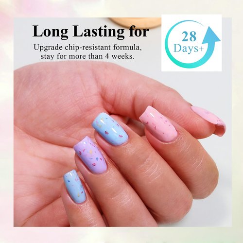 Ozzeal Pastel & Glitter Flake Gel Nail Polish Set, 8ml Hema Free 6 Colors Ice Cream White Green Pink Lavender Blue Macaron Easter Spring Summer U V Light Gel Polish Kit for Salon and Nail Art DIY