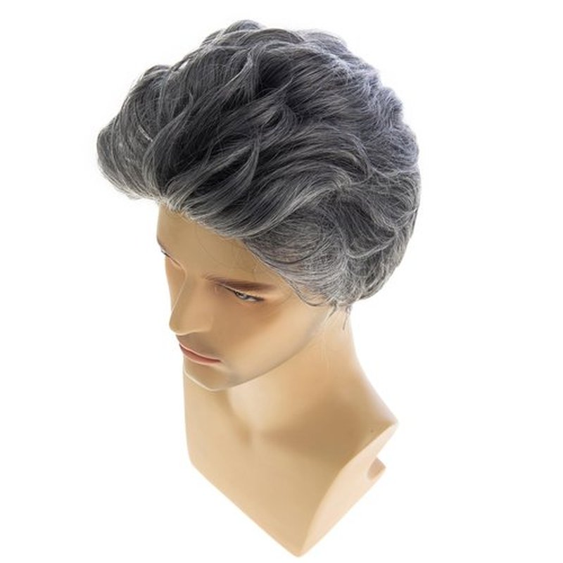 Baruisi Mens Grey Wig Short Wavy Layered Synthetic Hair Halloween Cosplay Wigs for Male