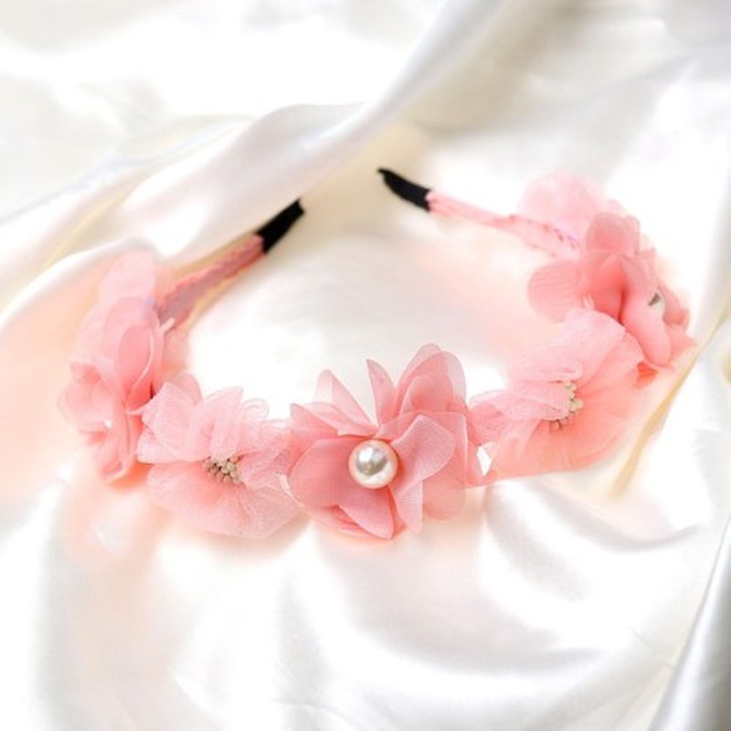 HIFANMM Flower Headband Spring Summer Hair Accessories for Women Girls, Pink Rose Flowers Hair Bands Pearls Elegant Decoration Headdress Party Wedding Supplies Non Slip Head Band 1 Pcs