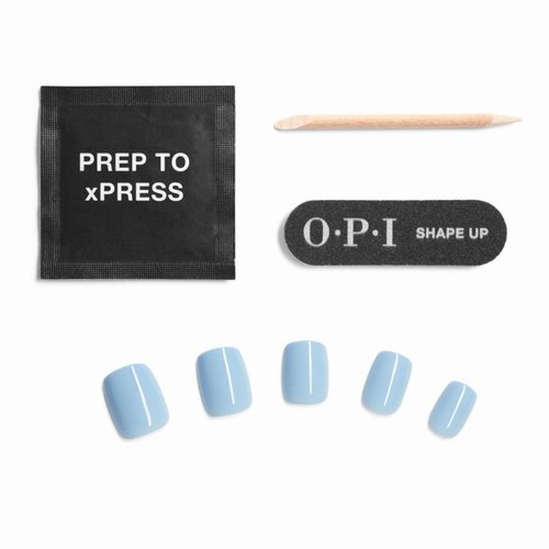 OPI Sticking Point Verified | Short Squoval Opaque Cool Blue Instant No Glue Press On Nails | 30 Count with Adhesive Tabs | Damage-Free Wear | Spring 2026
