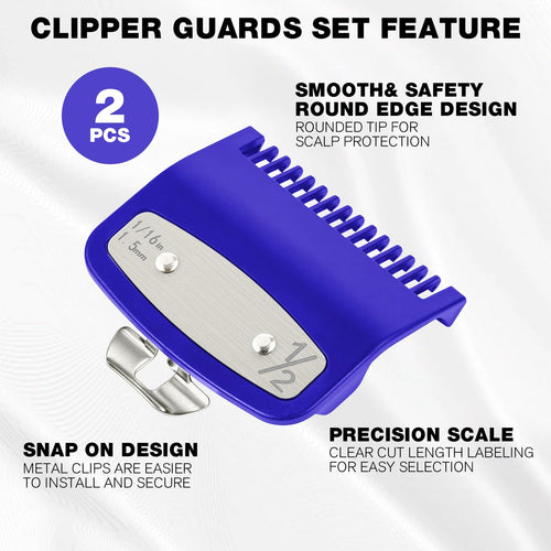 2 Pack Clipper Guards Set, Compatible with wahl 1/2 clipper guards, Guide Comb Attachment 1/16" 1.5mm Metal Hair Clipper Guards Set Replacement and Trimmer accessories, for Barbers and Stylists, Blue