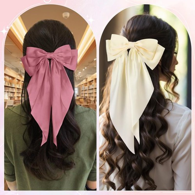 Hoteam 16 Pcs Silky Satin Hair Bows Bulk for Women Large Hair Ribbons Valentines Oversized Bows Galentines Long Tail Large Bow-knot Clips Accessories Gifts(Vibrant)
