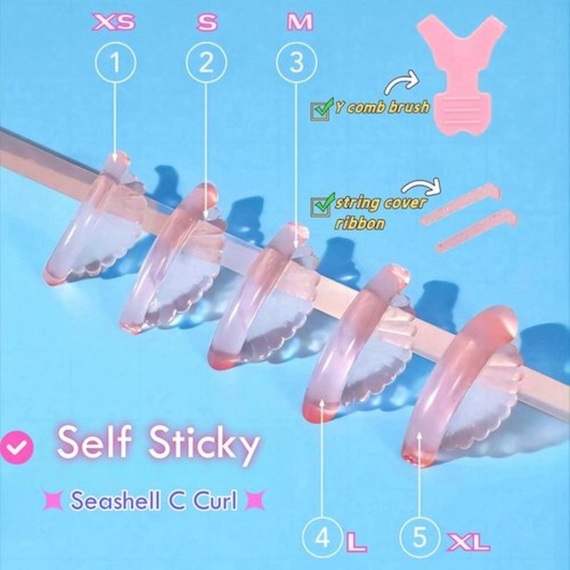 Skiennix Korean Lash Lift Pads - Self-Sticky Eyelash Lifting Shields | Lightweight Silicone, 5 Sizes