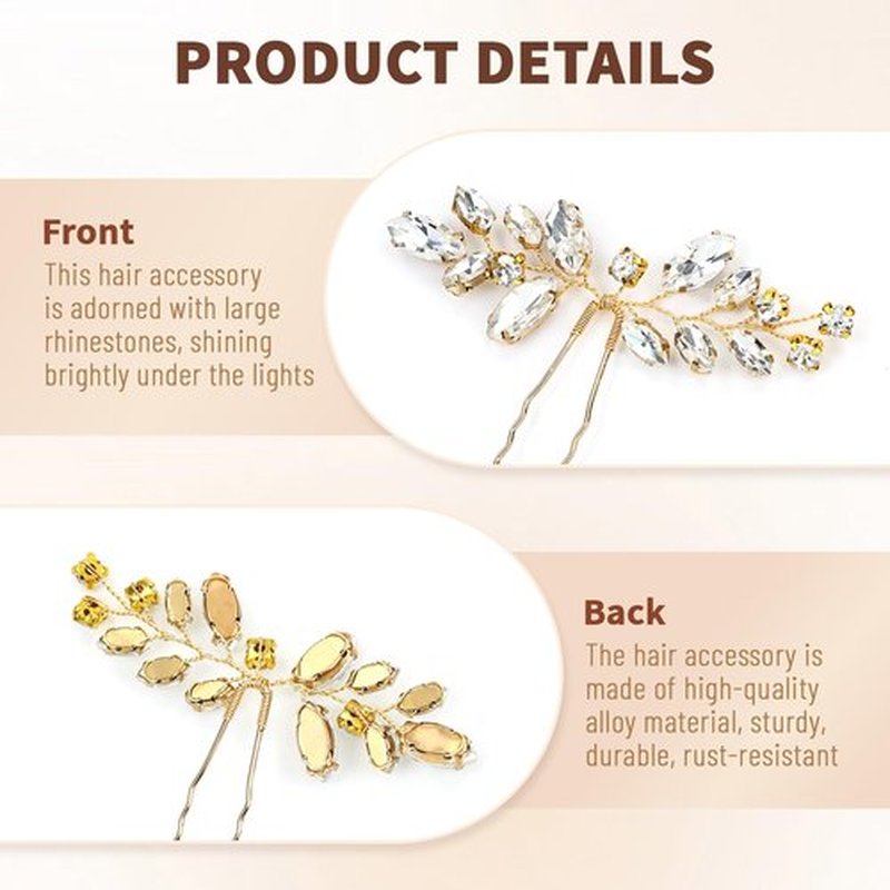 inSowni 4 Pieces Gold Metal Wedding Bridal Rhinestone Hair Side Comb Slide+U-shaped Rhinestone Hair Pins Prom Party Headpieces for Brides Bridesmaids Women Girls