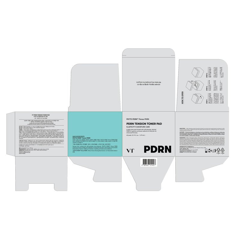 VT COSMETICS PDRN Tension Toner Pad, Hydrating Facial Toner Pads for Plumping with 8 Types Hyaluronic Acid & Panthenol, Stretching Pads for Elasticity & Moisture Care, Korean Skin Care (60 Units)