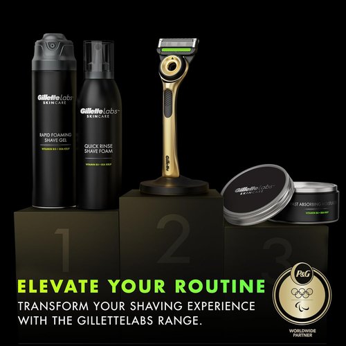 GilletteLabs Exfoliating Bar Razor for Men | Champion Gold Edition with Magnetic Stand - 1 Handle, 1 Refill