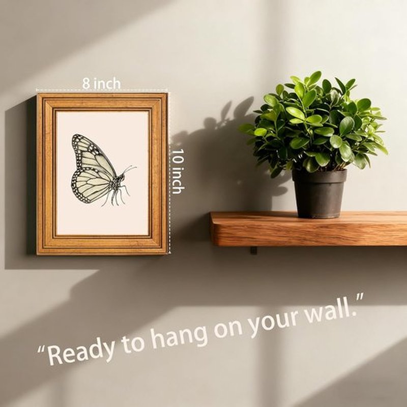 Netrorin Vintage Gold Framed Butterfly Canvas Wall Art - Elegant Home Decor for Living Room & Bedroom (10L x 8W)