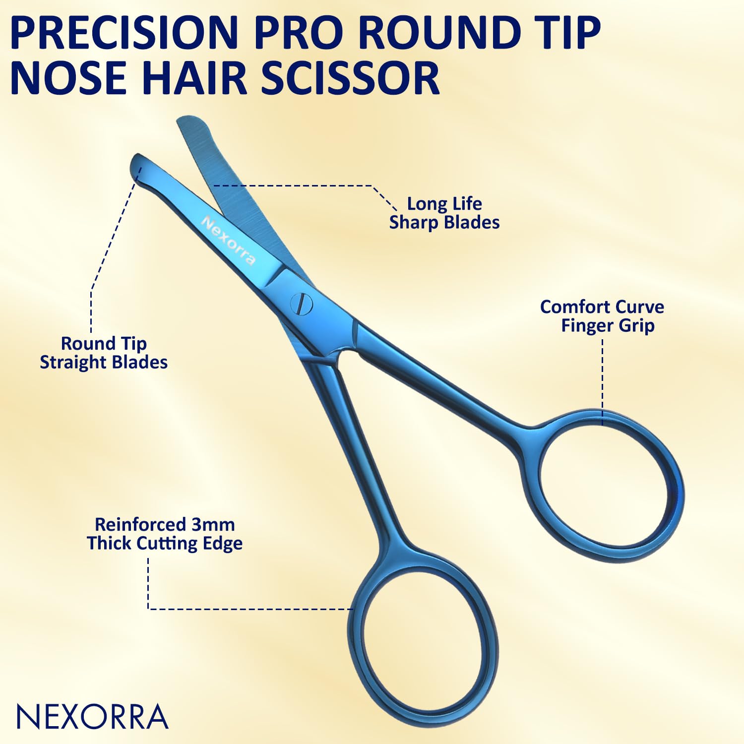 Nexorra Nose Hair Small Scissors for Men & Women Stainless Steel Safety Scissors for Facial Hair, Eyebrows, Beard, Ear & Eyelash Trimming Travel Grooming Tool with Rounded Tip Mustache Scissor.