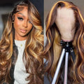 Mocwavy 13x6 Body Wave 200% Density Highlight Ombre Lace Front Wig Human Hair Glueless 24 inch HD Transparent 4/27 Honey Blonde Lace Frontal Wigs Human Hair Pre Plucked With Baby Hair