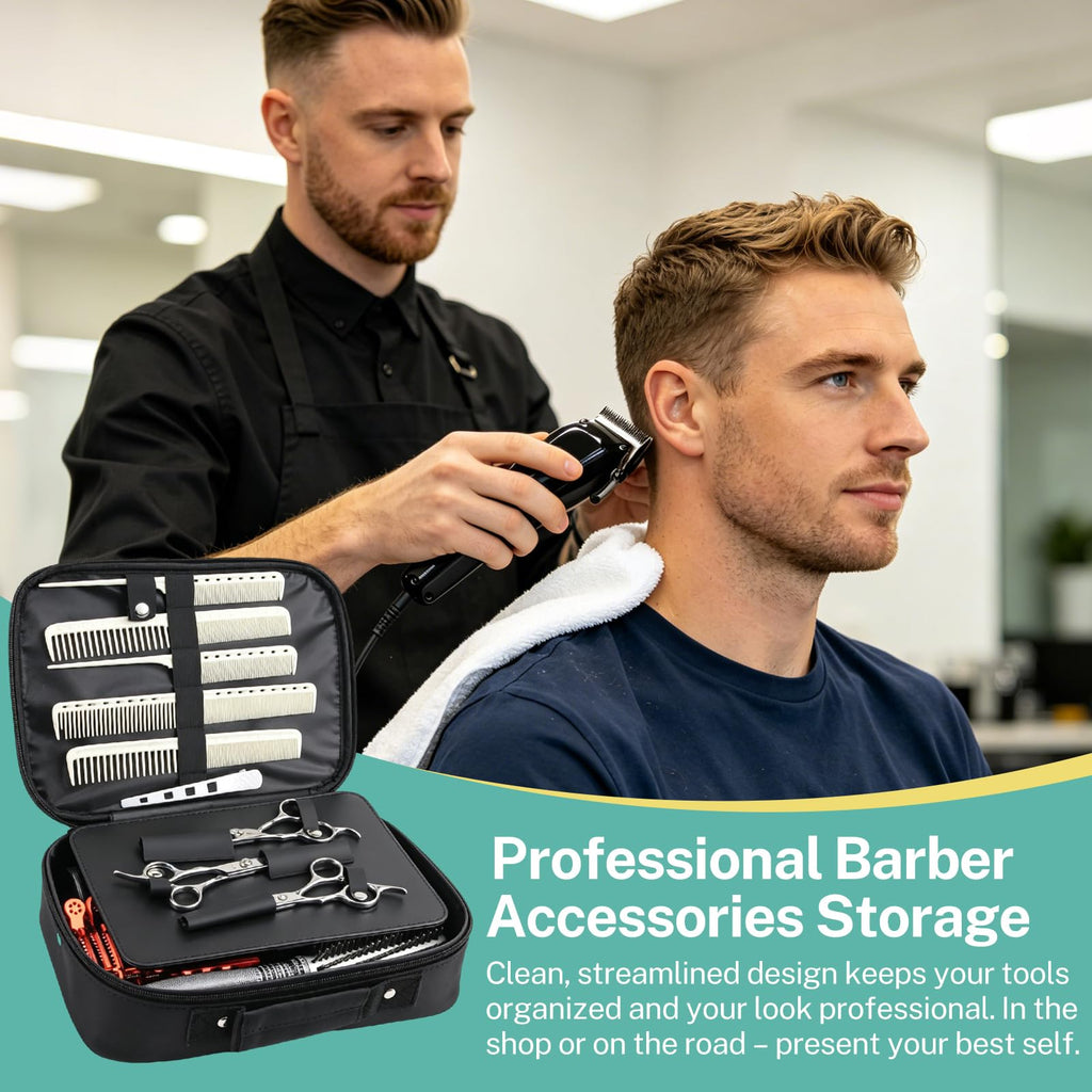 Barber Bag Hard Shell Barber Case, Clipper Case for Barbers with Shoulder Strap, Barber Travel Case Organizer for Clippers & Supplies, Hair Tool Bag Barber Accessories Storage, Black