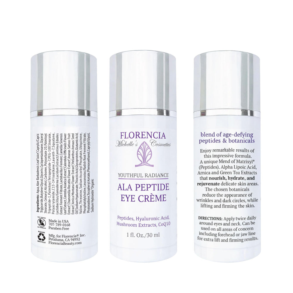 Florencia ALA Peptide Eye Cream – Soothing, Hydrating, Brightening, Nourishing Under Eye Moisturizer to Reduce Fine Lines, Dark Circles with Peptides, Hyaluronic Acid & Alpha Lipoic Acid – 1 Oz