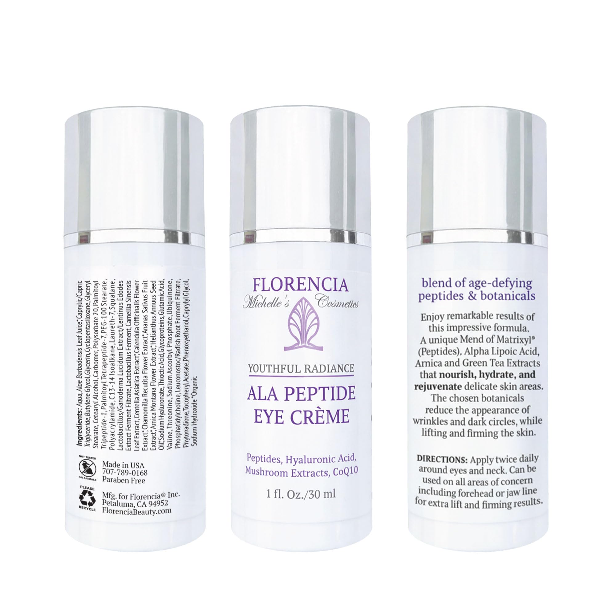 Florencia ALA Peptide Eye Cream – Soothing, Hydrating, Brightening, Nourishing Under Eye Moisturizer to Reduce Fine Lines, Dark Circles with Peptides, Hyaluronic Acid & Alpha Lipoic Acid – 1 Oz