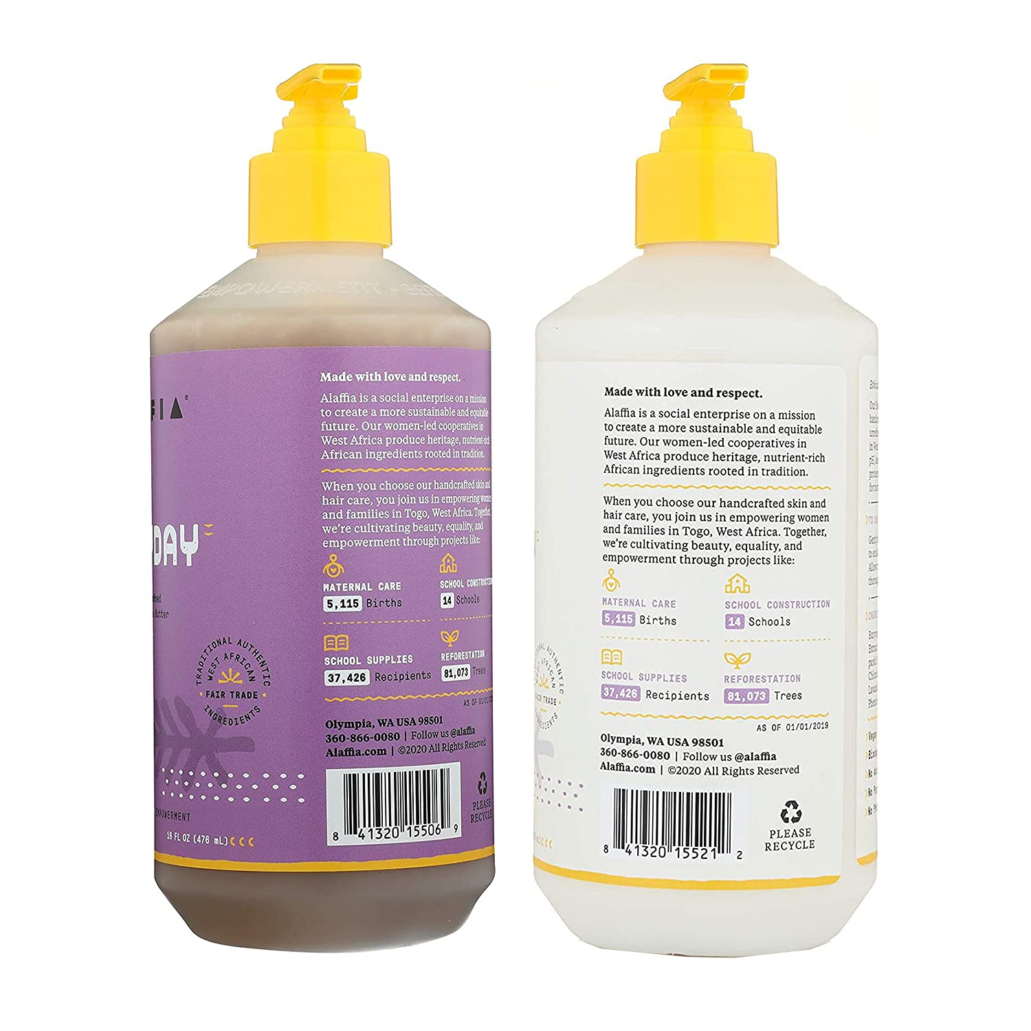 Alaffia Shampoo and Conditioner, Lavender – EveryDay Shea Sulfate-Free Shampoo and Conditioner Set with Shea Butter and Coconut Oil, 32 Oz Ea
