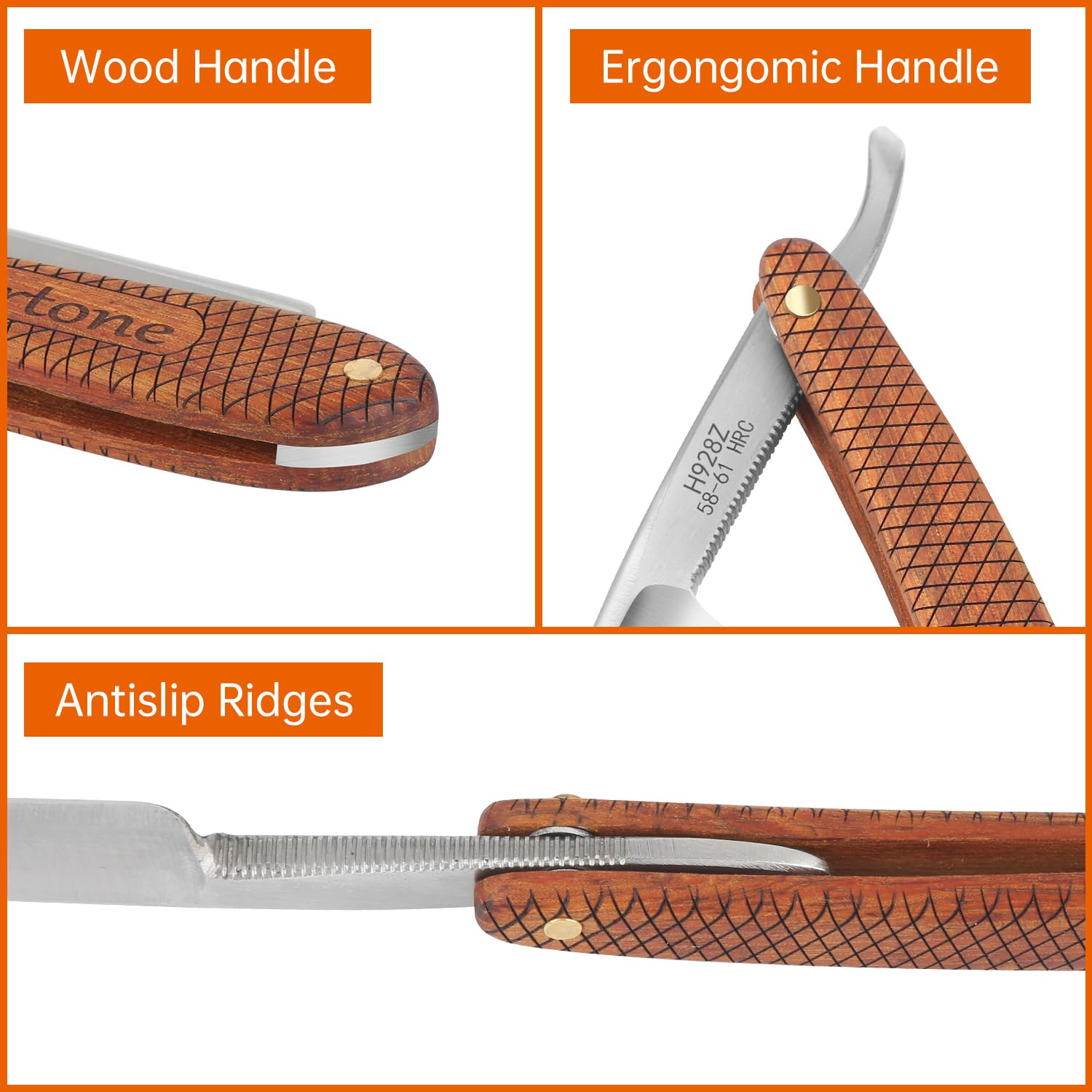 Vintage Straight Razors for Men - High Carbon Steel Blade, Genuine Wood Handle, Leather Sheath Included - Precision Shaving Tool for Men, Mens Straight Razor with Retro Design (Brown)