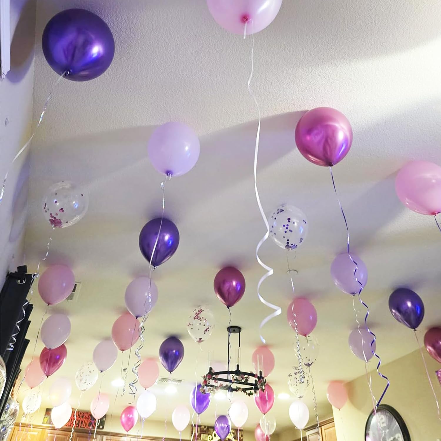 50PCS Metallic Purple & Pink Latex Balloons - 12 Inch Confetti Balloons for Birthday & Wedding Decor | Skiennix