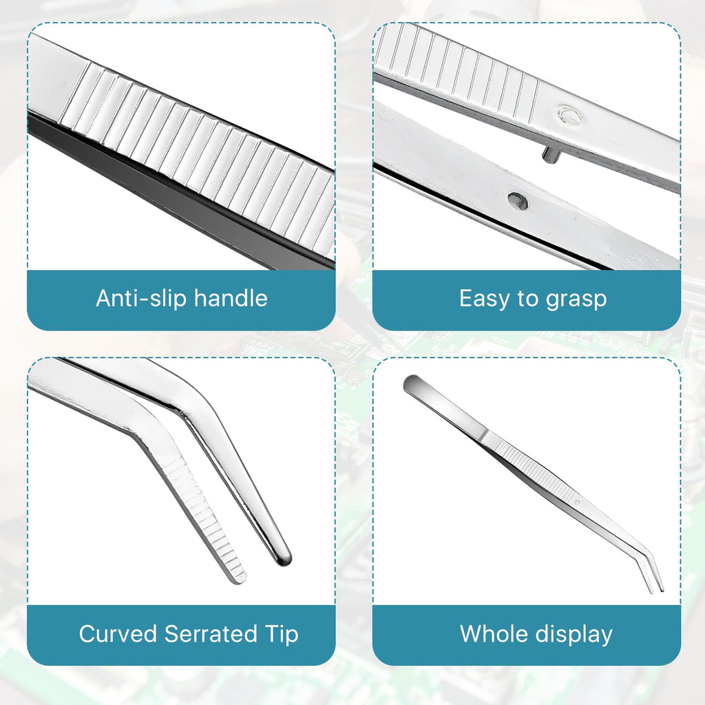 Aemygo 35 Pcs Carbon Steel Tweezers with Curved Serrated Tip, Multipurpose Craft Tweezers Non-Slip Forceps for Sewing Repairing