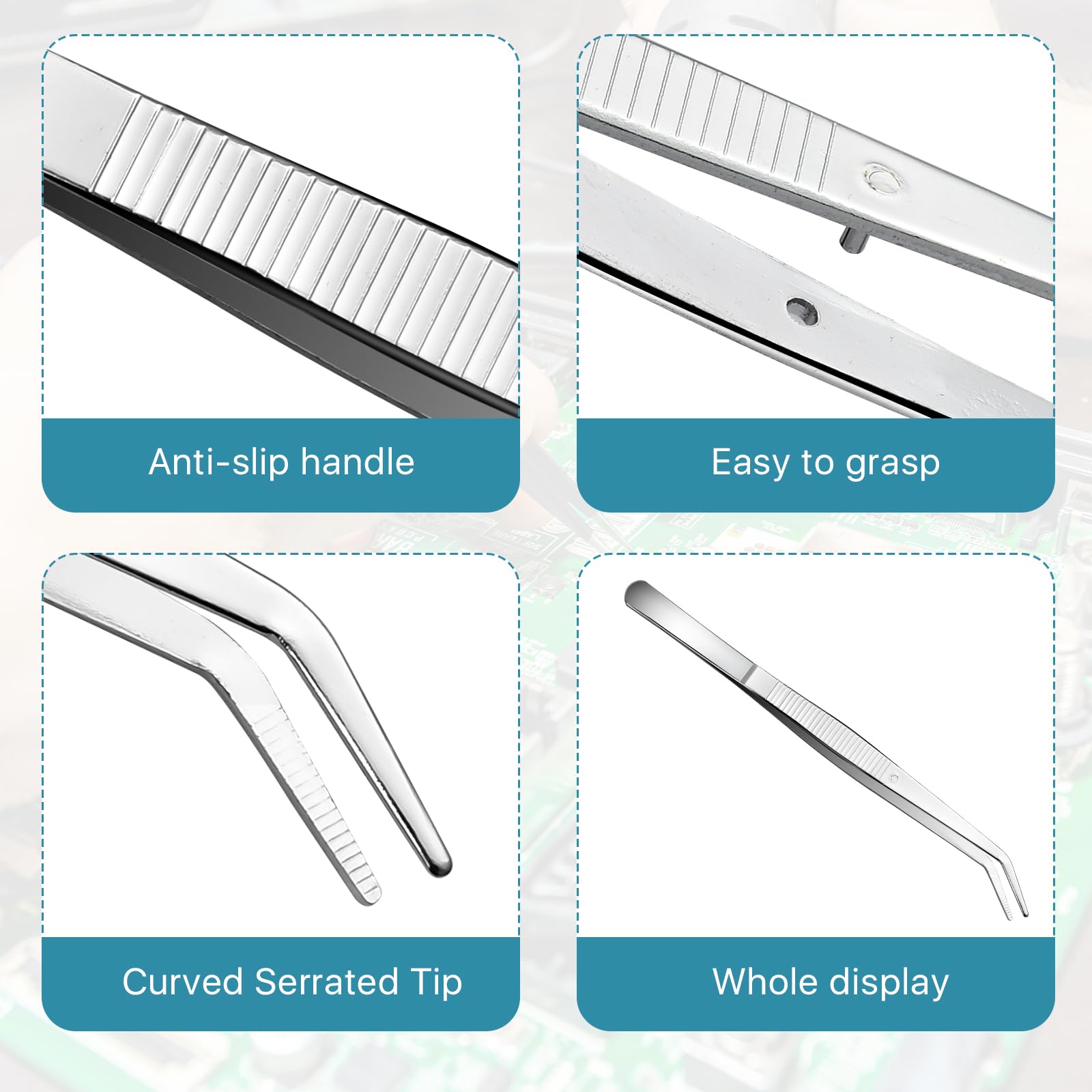 Aemygo 35 Pcs Carbon Steel Tweezers with Curved Serrated Tip, Multipurpose Craft Tweezers Non-Slip Forceps for Sewing Repairing