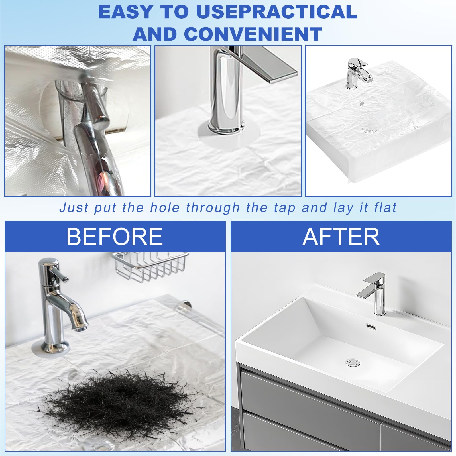 Beard Hair Catcher for Sink Disposable Beard Trimming Catcher Individually Wrapped Beard Bib Clear Hair Catcher Quick Cleanup Sink Cover for Shaving Suitable for Multiple Sink Types (Pack of 100)
