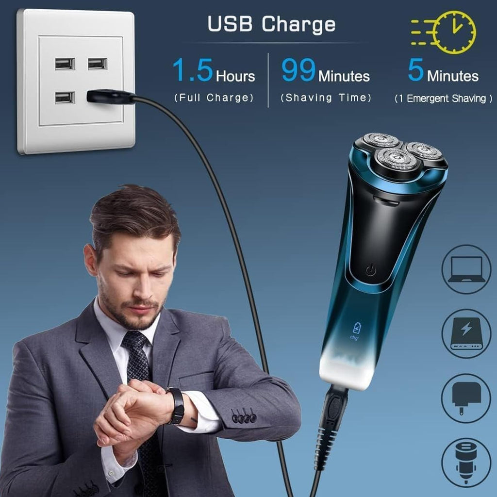 Snapbuy Electric Razor for Men, Snapbuy Electric Razor Pro of Father, 4D Floating Head Rotary Shaver, Ipx7 Waterproof Electrical Razors, Wet & Dry Fast Charging Electrical Shaver LCD Display (Gray)