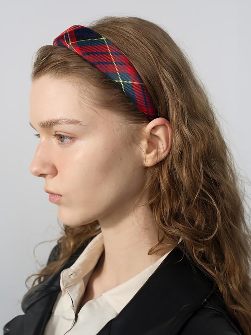 WOVOWOVO Plaid Headband for Women Teen Girls, Padded Thin Headbands for Womens Hair Vintage Red Hairband Fashion Head Band Hair Accessories