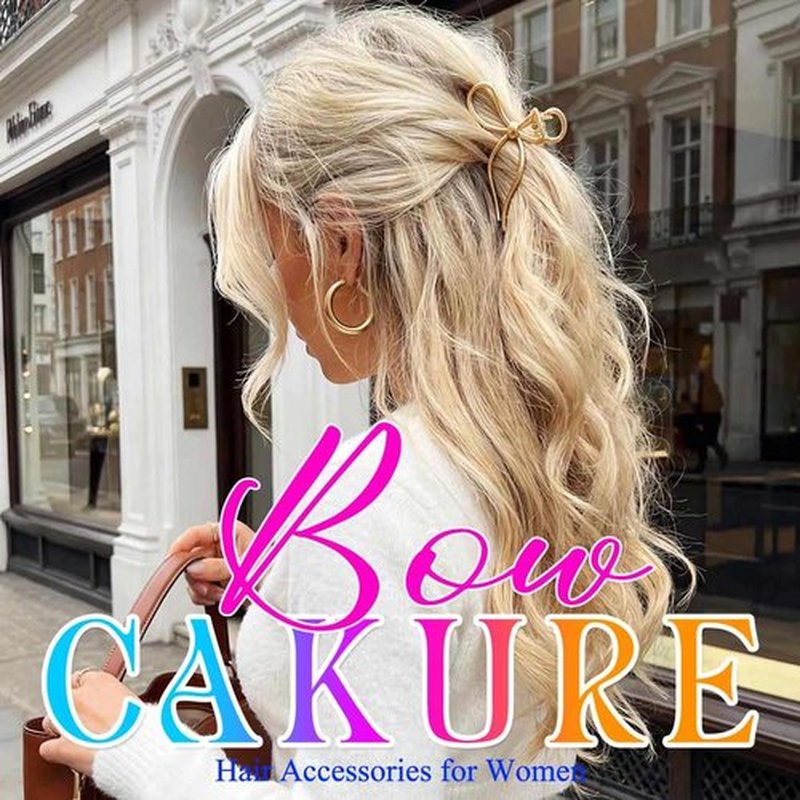 CAKURE Bow Claw Clip Gold Metal Hair Clips Medium Hair Jaw Clamps Stylish Hair Accessories for Women and Girls (Pack of 2)