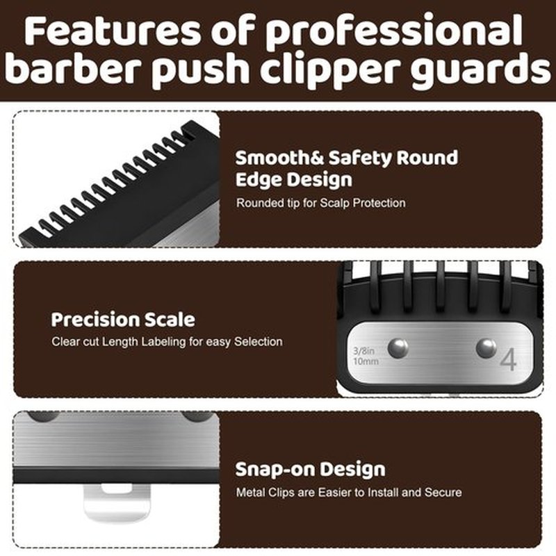 10Pcs Clipper Guards Set for Wahl Clipper Guards Set with Metal Clip，Professional Hair Clipper Guards Cutting Guides Compatible with Most Wahl Clippers from 1/16" to 1"(Black）