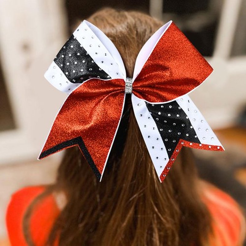 8 PCS Large Glitter Cheer Bows 8" Rhinestones Hair Bows Sparkly Cheerleading Softball Team Bow Hair Ponytail Holder Accessories for cheerleaders football Competition Sports- Red Black