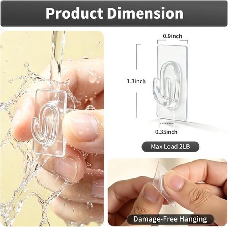 Skiennix 27 Pack Small Adhesive Wall Hooks - Clear Mini Hooks for Damage-Free Hanging Decor & Cables