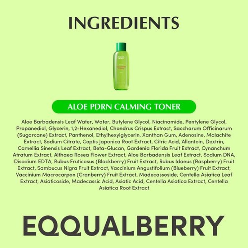 EQQUALBERRY Aloe PDRN Calming Toner, for Sensitive, | Instant Relief & Cooling | Non-Comedogenic & Fungal Acne Safe, Skin Barrier Repair | K-Beauty (5.07 fl.oz / 150ml)