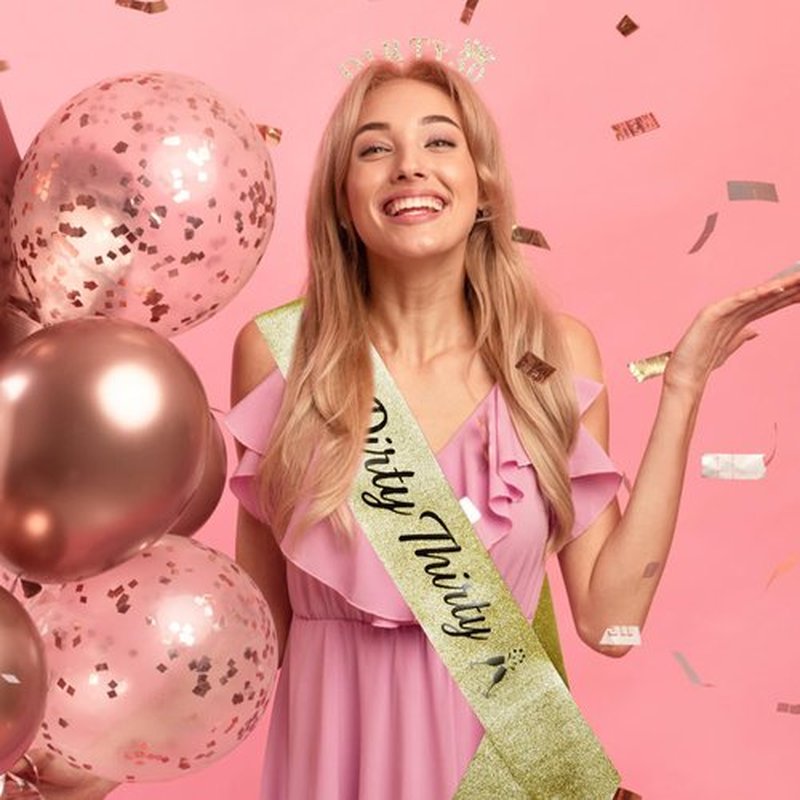Atoden 30th Birthday Decorations for Her 30th Birthday Sash and Crown Dirty 30 Tiara Headband Dirty Thirty Queen Crown Gifts for 30 Year Old Women Gold
