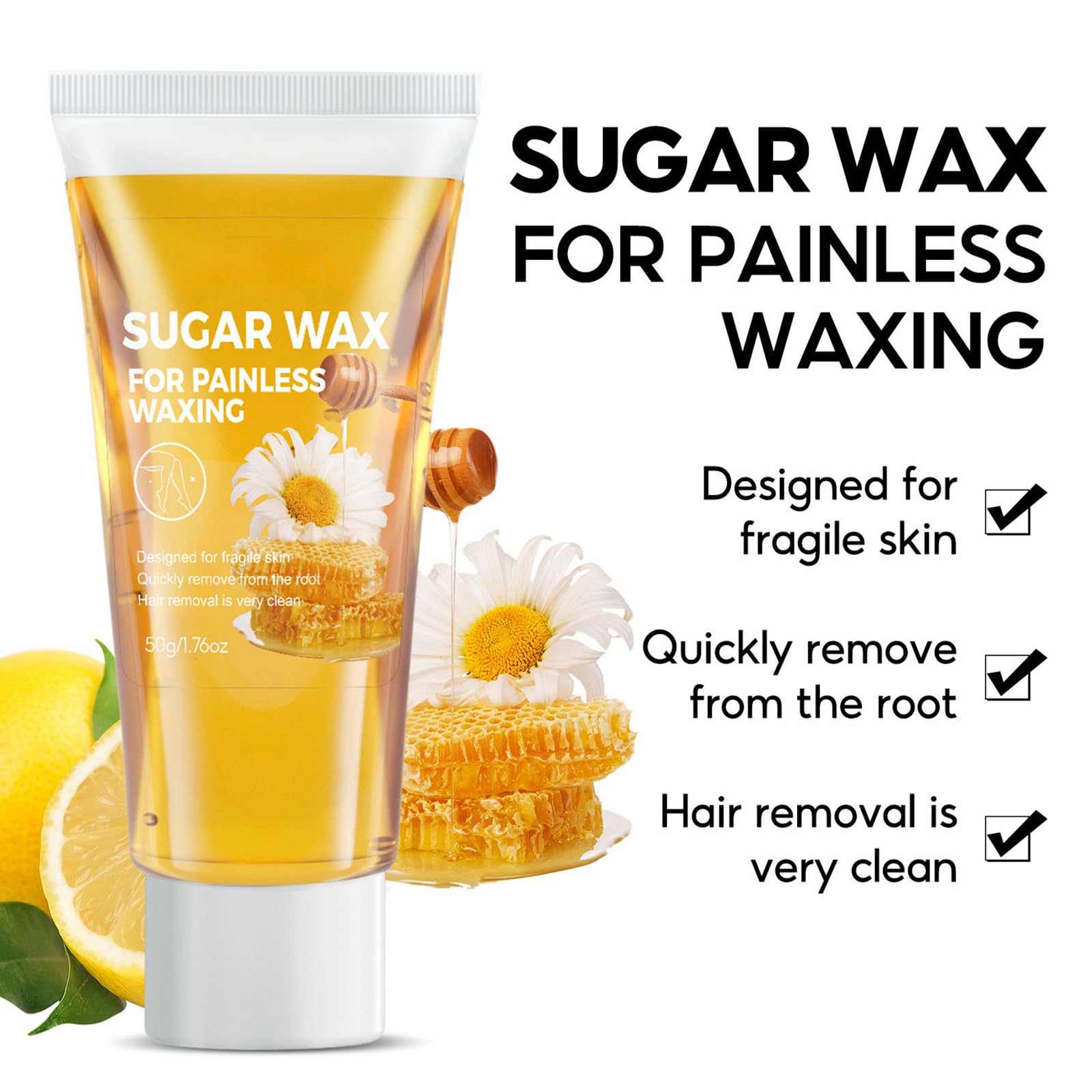 Sugar Wax Kit for Women - Sugaring Hair Removal At Home Waxing System, Painless No Strips No Heat, 1.76oz for All Skin & Hair Types, Cera Depilatoria Para Mujer