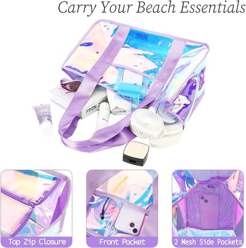 Fammart Iridescent Clear Beach Bag - Waterproof Jelly Tote for Women | Perfect for Pool & Vacation Essentials