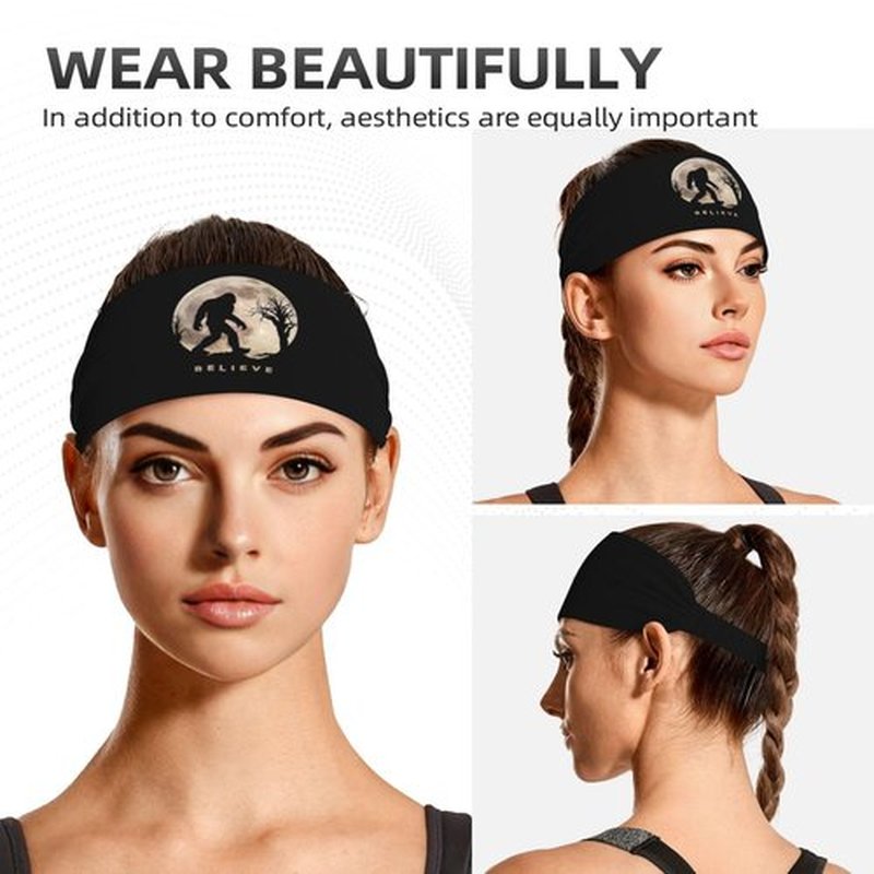 Funny Bigfoot Sasquatch Full Moon Workout Headbands Fashion Sports Sweatbands Yoga Hairbands for Fitness Athletic Non Slip Wicking Headscarf for Men Womens Girls Summer Accessories Elastic Bands
