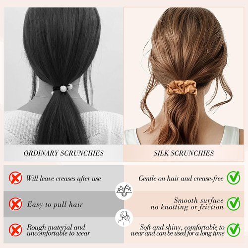 4 Pack Mulberry Silk Scrunchies, Brown Silk Hair Ties for Hair Sleep No Damag Satin Scrunchies Gifts for Mom Wife