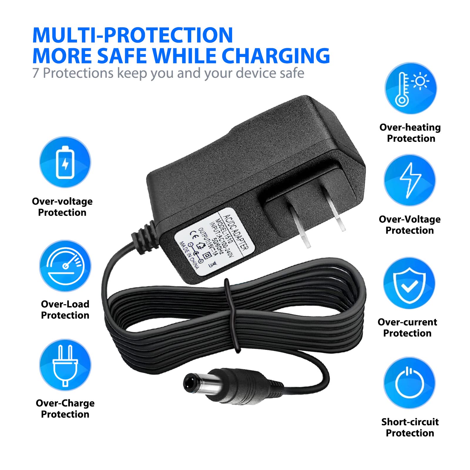 DC 15V 1A Adapter Charger Charging Cable Cord for Peak 450A 500A 600A 800A 1000A Auto Battery Booster Jump Starter, Compatible Beatit,Tacklife,Gooloo & More Portable Car Jump Starter