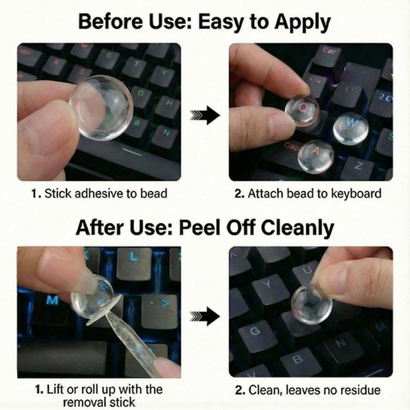 Quafochi 60pcs Keyboard Stickers for Long Nails, Clear Glass Bubbles, Protect Nail Art, No-Residue,Reusable Raised Keyboard Stickers, Universal Fit for Laptop, PC, MacBook, Desktop, Calculator