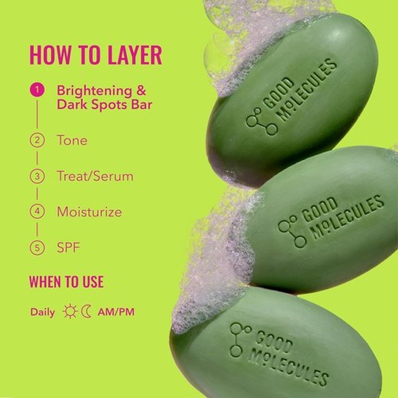 Good Molecules Brightening & Dark Spots Bar - Soap Free Face and Body Bar - Tranexamic, Kojic Acids and Niacinamide to Target Dark Spots - Skin Care