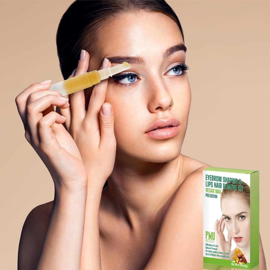 PMUBEAUTY Eyebrow Shaper Wax Kit for Women Eyebrow Facial At-Home Hair Removal with 4 Counts Ready-to-Use Wax Strips for All Hair Types Delicate Areas Cotton Strips Cleansing Wipes 0.2 Ounce