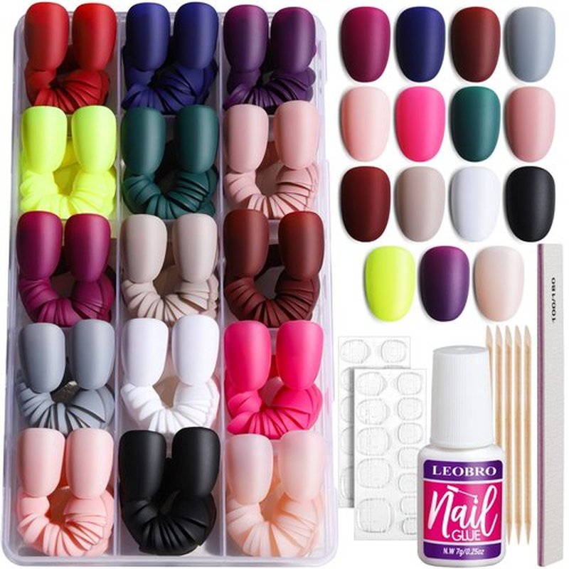 LEOBRO Oval Short Press on Nails, 360PCS Fit Nicely & Natural Matte Short Press on Nails Almond, Lightweight Oval Almond Fake Nails Press On False Nails Full Cover, 12 Sizes